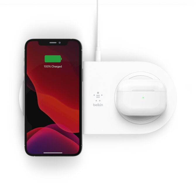 Belkin BOOST CHARGE™ Qi Duální 15W Bezdrátová plochá nabíječka, bílá