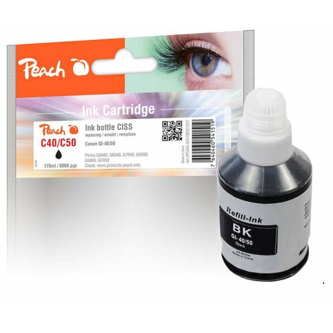 PEACH kompatibilní cartridge Canon GI-40/50, black, 170ml