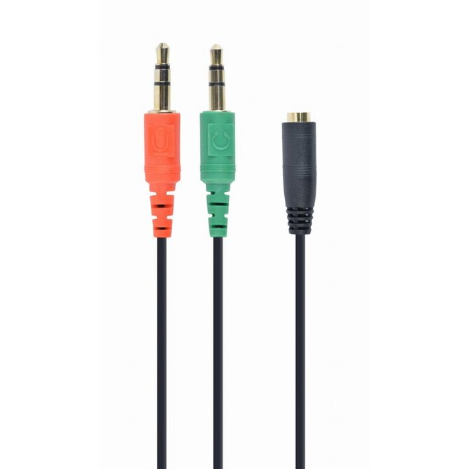 GEMBIRD CABLEXPERT Sluchátkový adaptér 3,5 mm 4-pin na 2 x 3,5 mm 3-pin jack, černý^ˇ