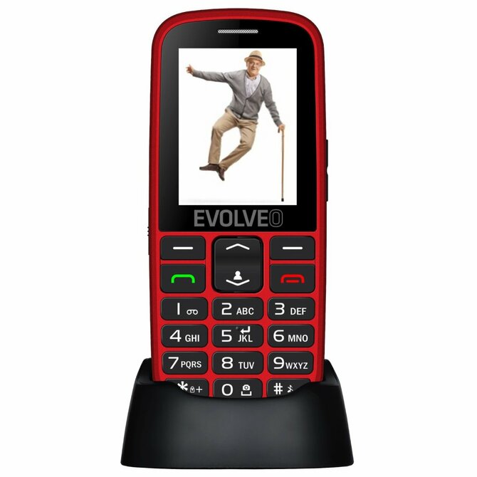 EVOLVEO EasyPhone EG, mobilní telefon pro seniory s nabíjecím stojánkem (červená barva)