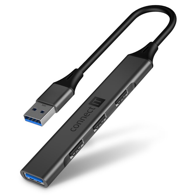 CONNECT IT USB-A hub, (1xUSB-A 3.0, 3xUSB-A 2.0), externí, ANTRACITOVÝ