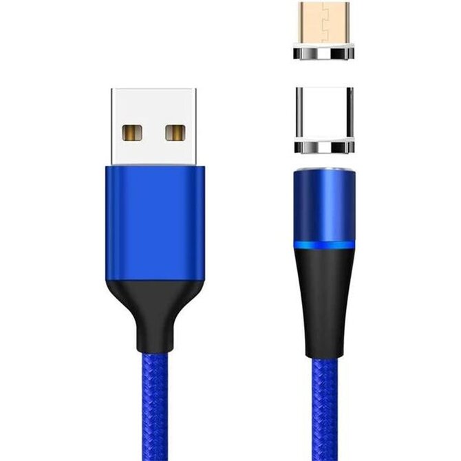 PremiumCord Magnetický micro USB a USB-C nabíjecí a datový kabel 1m, modrý