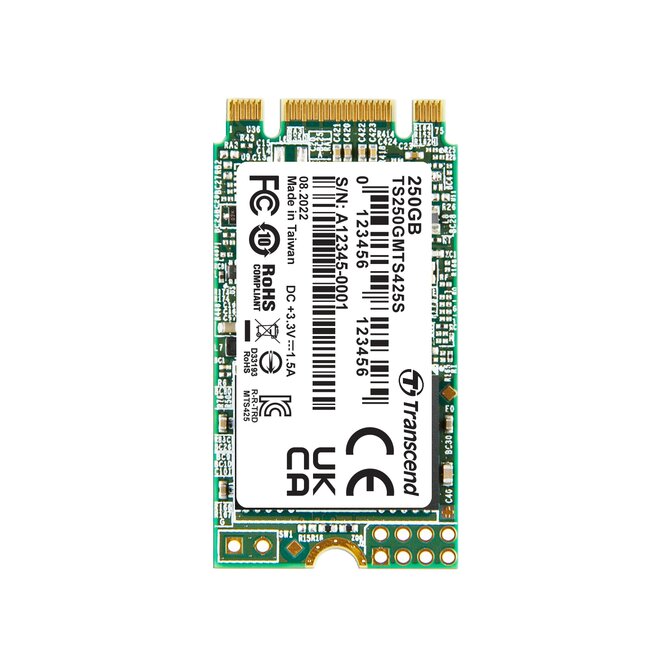 TRANSCEND MTS425S 250GB SSD disk M.2 2242, SATA III 6Gb/s (3D TLC), 500MB/s R, 330MB/s W