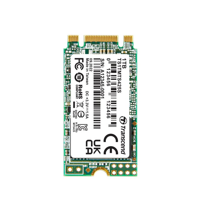 TRANSCEND MTS425S 1TB SSD disk M.2 2242, SATA III 6Gb/s (3D TLC), 550MB/s R, 500MB/s W