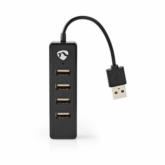 Nedis UHUBU2420BK - Počítačový Rozbočovač | USB-A Zástrčka | 4x USB A Female | 4 Porty | USB 2.0 | Napájení z USB