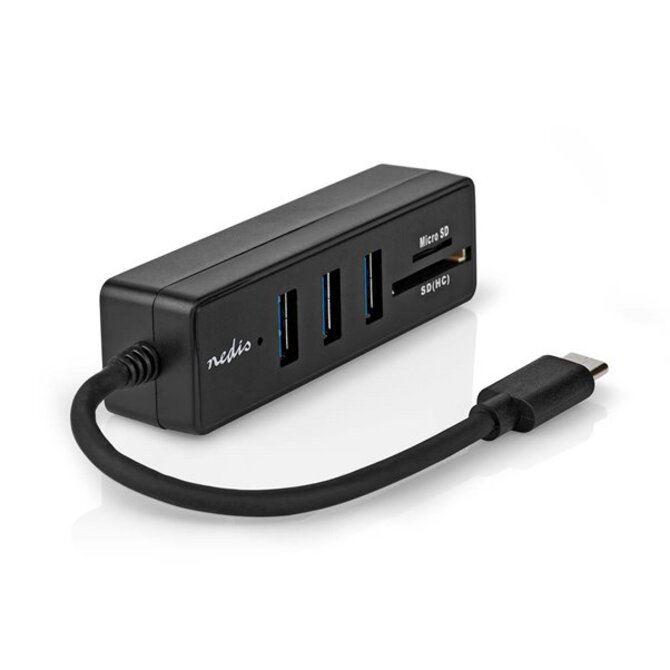 Nedis CCGB64250BK01 - USB hub| 1x USB-C™ | 3x USB A Zásuvka | 5 Portů | USB 3.2 Gen 1 | Napájení z USB | 5 Gbps | SD & M