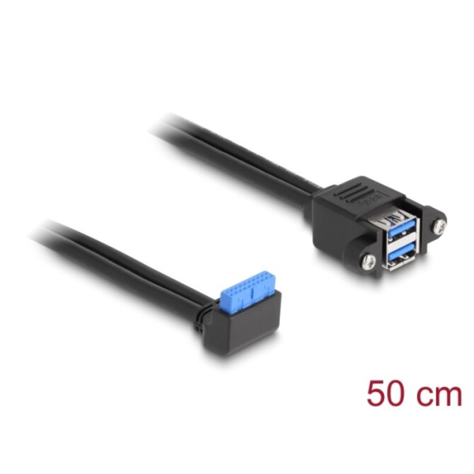 Delock Kabel USB 5 Gbps ze zásuvkového pinového konektoru, na 2 x zásuvky rozhraní USB 5 Gbps Typ-A, k  vestavění, 50 cm