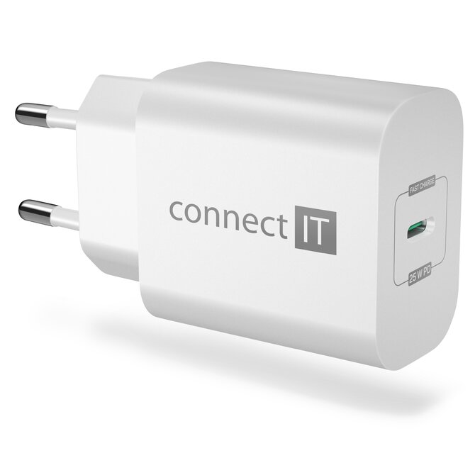 CONNECT IT Voyager2 nabíjecí adaptér 1×USB-C, 25W PD, BÍLÝ