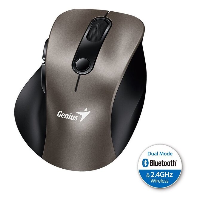 Genius Ergo 9000S, Myš, bezdrátová, optická, 2400DPI, 6 tlačítek, Bluetooth, 2.4GHz, USB, titanová