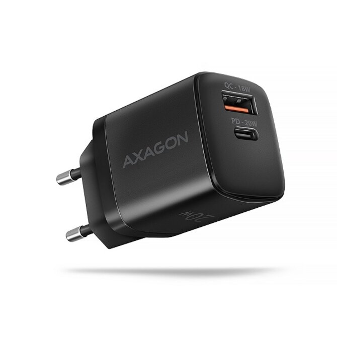 AXAGON ACU-PQ20 nabíječka do sítě 20W, 2x port (USB-A + USB-C), PD3.0/PPS/QC4+/AFC/Apple, černá 