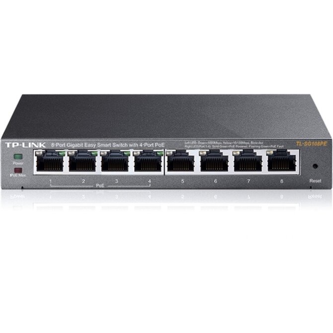 TP-Link TL-SG108PE PoE switch, 8x GLAN/4x PoE, 802.3af, 55W, 10/100/1000Mbps