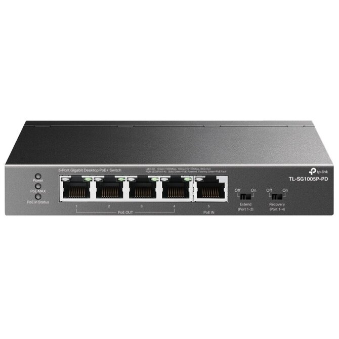 TP-Link TL-SG1005P-PD Switch 1x GLAN s PoE-in, 4x GLAN s PoE+ ( PoE extender switch až 250M _napájení 802.3bt) 