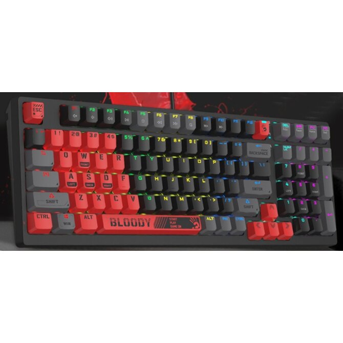 A4tech Bloody S98 Sports mechanická herní klávesnice,RGB podsvícení, Red Switch, USB, CZ, černá/červená