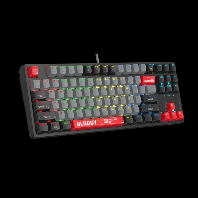 A4tech Bloody S87 mechanická herní klávesnice TKL,RGB Podsvícení, Red Switch, USB, CZ, černá/červená