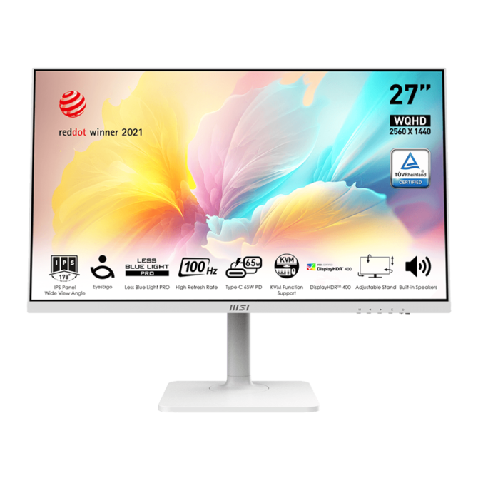 MSI monitor Modern MD272QXPW, 27" IPS/2560 x 1440 (WQHD)/100Hz/1ms/HDMI/DP/USB/USB-C/Výškově nastavitelný/Pivot