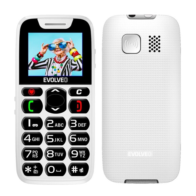 EVOLVEO EasyPhone, telefon pro seniory s nabíjecím stojánkem, 1,8" 160 × 128 px/1xSIM/microSDHC/1000 mAh/bílá