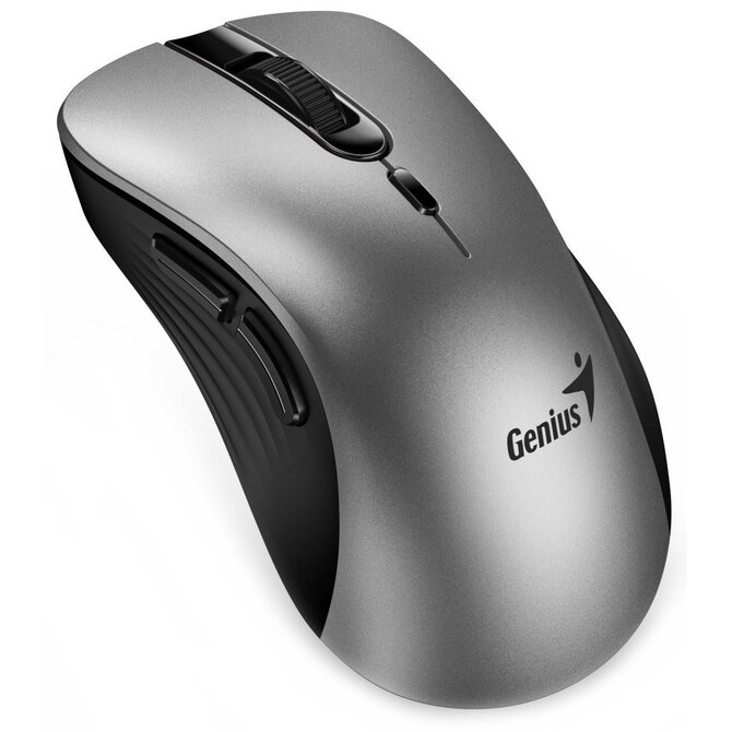 Genius Ergo 8100S AI, Myš, bezdrátová, ergonomická, optická, 1600DPI, 6 tlačítek, USB, Copilot, tichá, stříbrno-šedá