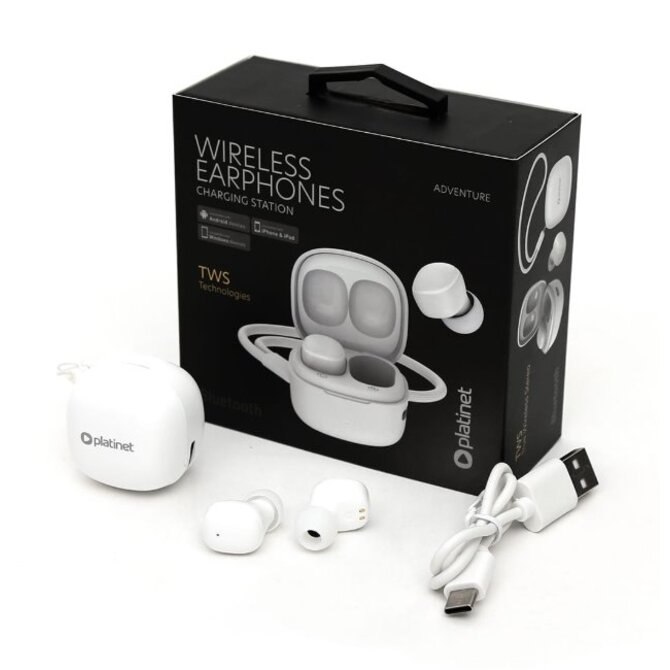 PLATINET TWS EARBUDS PM1001W BT V5.3 + CHARGING CASE 180mAh MIDNIGHT WHITE