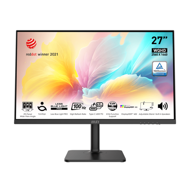 MSI monitor Modern MD272QXP, 27" IPS/2560 x 1440 (WQHD)/100Hz/1ms/HDMI/DP/USB/USB-C/Výškově nastavitelný/Pivot