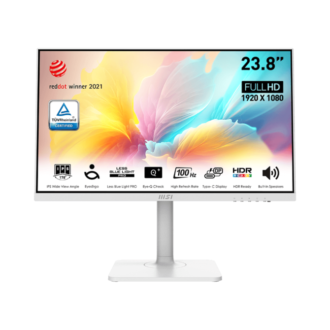 MSI monitor Modern MD2412PW, 23,8" IPS/1920 x 1080 (FHD)/100Hz/ HDMI/USB C/Pivot/Výškově nast./Bílá