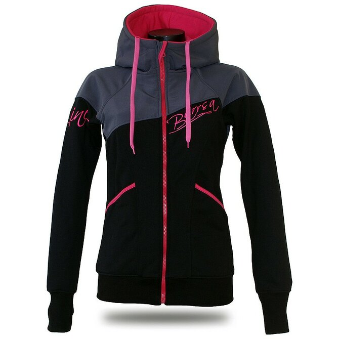 Dámská softshell bundomikina s kapucí na zip Barrsa Groovy Soft Script Black/Grey/Pink