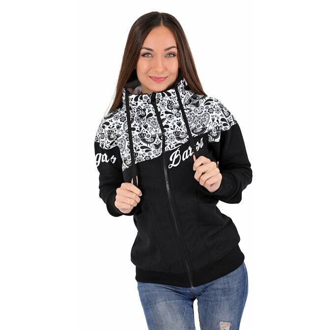 Dámská softshell bundomikina s kapucí na zip Barrsa Double Soft Script Black Folk/Black/White