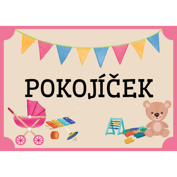 Plechová cedulka Pokojíček (růžová)