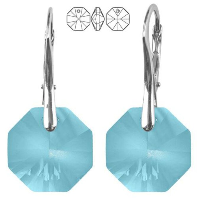 Náušnice - Swarovski Octagon 14mm Aquamarine