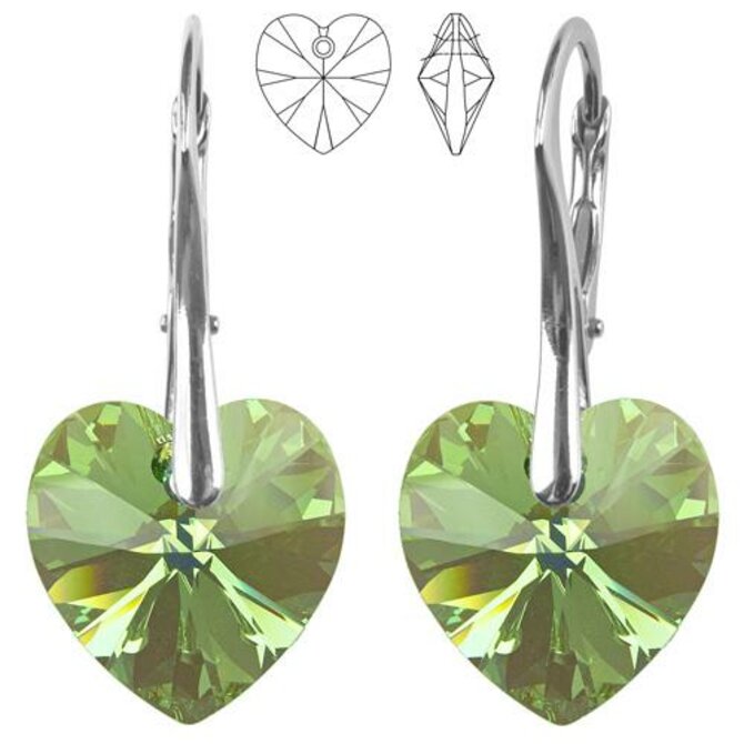 Náušnice - Swarovski Xilion Heart 14mm Peridot AB