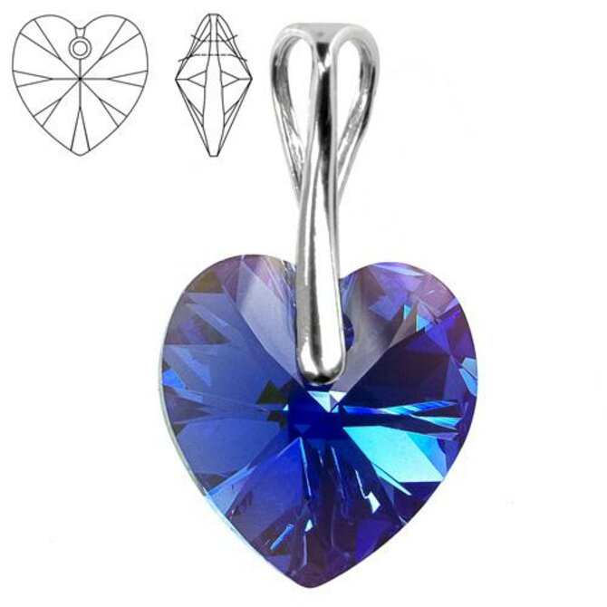 Přívěsek - Swarovski Xilion Heart 14mm Sapphire AB