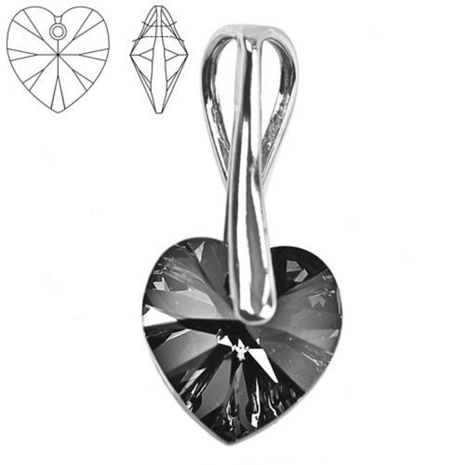 Přívěsek - Swarovski Xilion Heart 10mm Silver Night