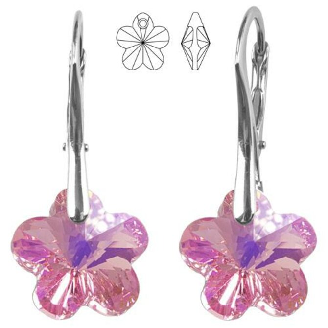 Náušnice - Swarovski Flower 14mm Light Rose AB