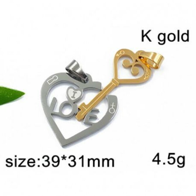 Srdce s nápisem love a klíč - ocelový přívěsek - rozdělitelný na dva