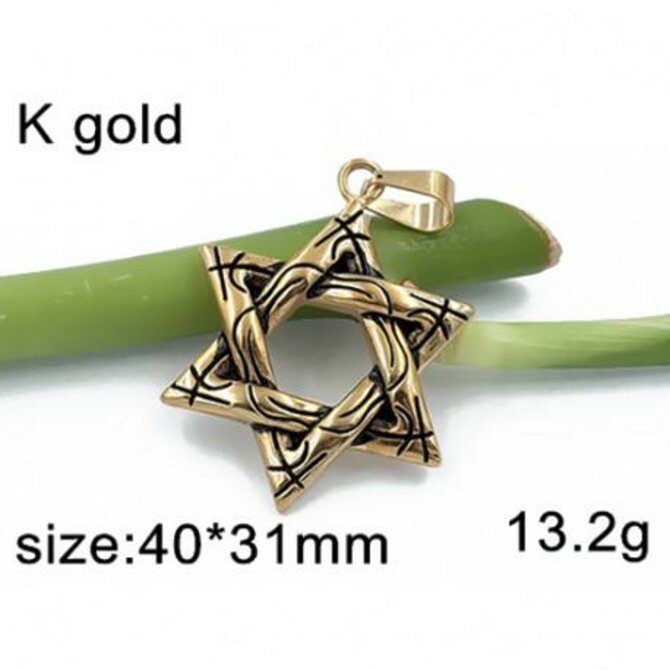 Hexagram - ocelový přívěsek ve zlaté barvě - 40x31mm