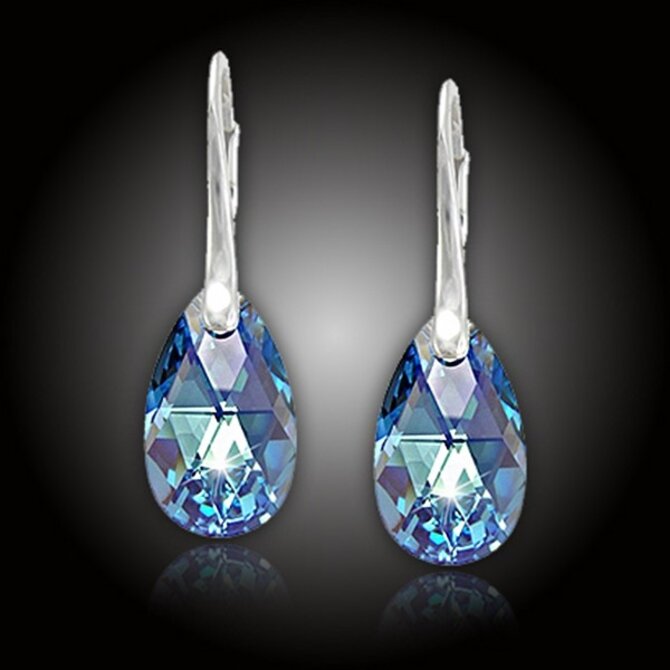 Náušnice Kapka Swarovski® Aquamarine AB, stříbrný závěs