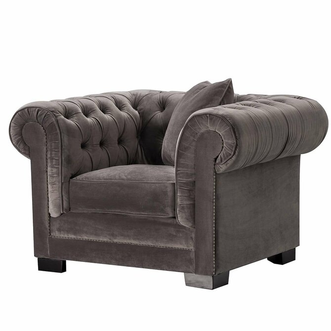 Dekoria Křeslo Chesterfield Classic Velvet Dark Grey 118x96x77cm, 118 x 96 x 77 cm