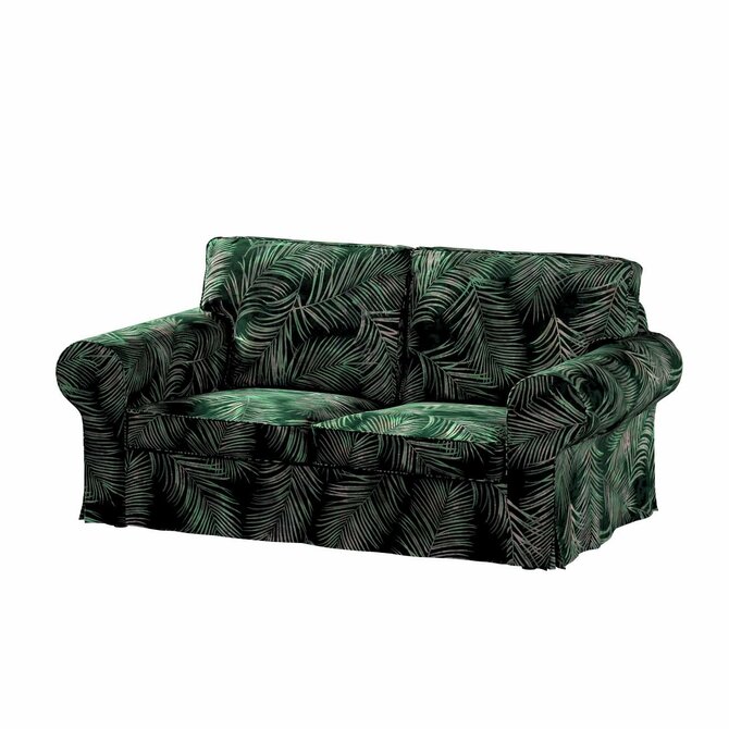 Dekoria Potah na pohovku IKEA Ektorp 2-místná rozkládací  NOVÝ MODEL 2012, stylizované palmové listy na zeleném podkladu, Ektorp 2-m rozkl. od 2012, Velvet, 704-21