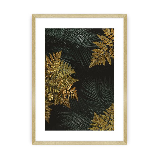 Dekoria Plakát Golden Leaves II, 40 x 50 cm, Zvolit rámek: Zlatý