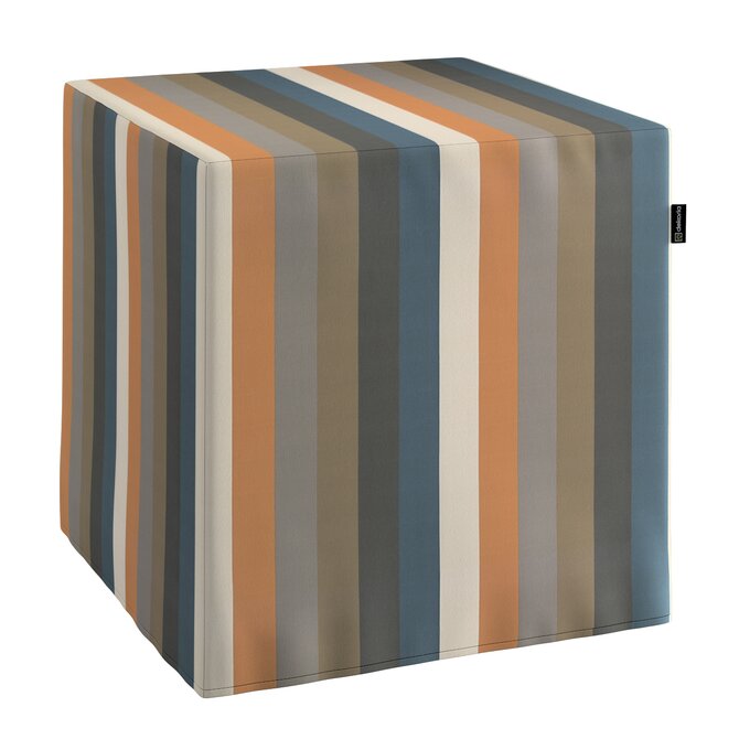Dekoria Sedák Cube - kostka pevná 40x40x40, pruhy  rezavá hnědá modrá, 40 x 40 x 40 cm, Vintage 70's, 143-58