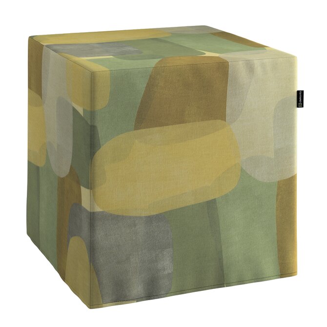 Dekoria Sedák Cube - kostka pevná 40x40x40, geometrický vzor zelená hnědá, 40 x 40 x 40 cm, Vintage 70's, 143-72