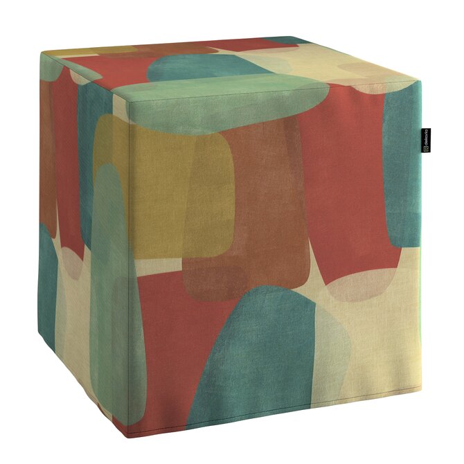 Dekoria Sedák Cube - kostka pevná 40x40x40, geometryczne wzory w czerwono-zielonej kolorystyce, 40 x 40 x 40 cm, Vintage 70's, 143-75