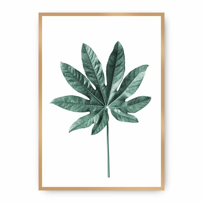 Dekoria Plakát  Leaf Emerald Green, 21 x 30 cm, Ramka: Złota