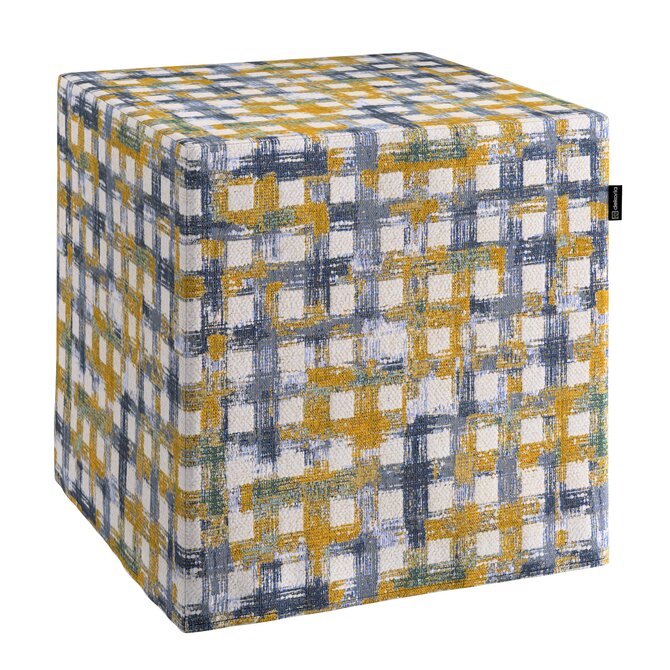 Dekoria Sedák Cube - kostka pevná 40x40x40, modrožlutá, 40 x 40 x 40 cm, Cosy Home, 145-16