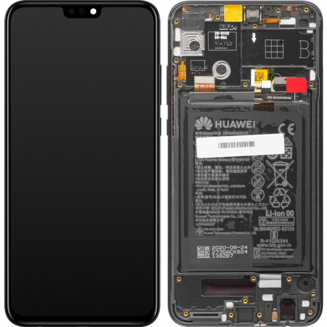 Honor 9X lite LCD displej dotykové sklo včetně rámečku a baterie (Service Pack) black