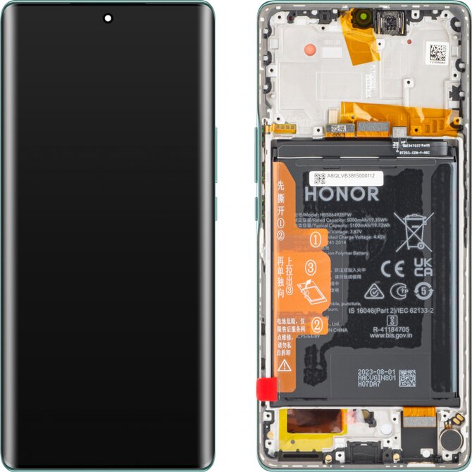 Honor Magic5 Lite LCD displej dotykové sklo včetně rámečku + baterie (Service Pack) Emerald Green