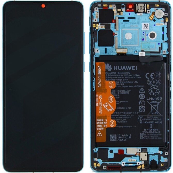 Huawei P30 LCD OLED Display dotykové sklo Aurora Blue (Service Pack)