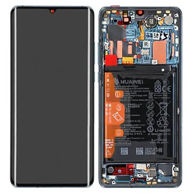 Huawei P30 Pro LCD displej dotykové sklo komplet přední panel včetně rámečku Mystic Blue (Service Pack)