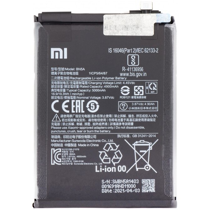 Baterie BN5A Xiaomi Redmi 10 / Redmi Note 10 5G / Poco M3 Pro 5G originální (Service Pack)