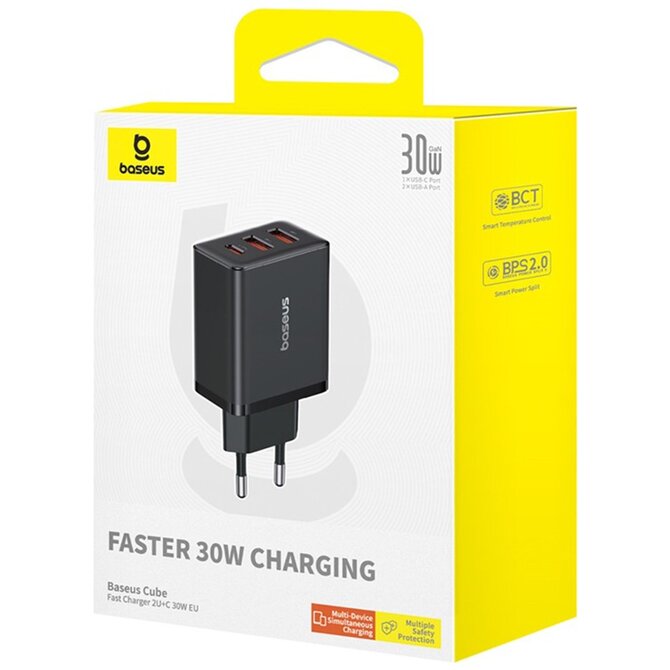 Nabíjecí adaptér Baseus CUBE, 1x USB-C 2x USB, 30W