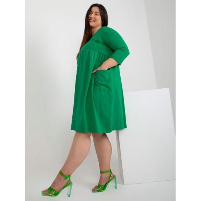 Dámské šaty z bavlny rozšířené plus size AUDREE zelené Zelená, Univerzální